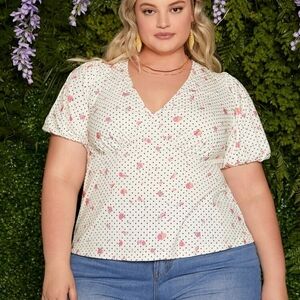 SHEIN White Floral Polka Dot Blouse